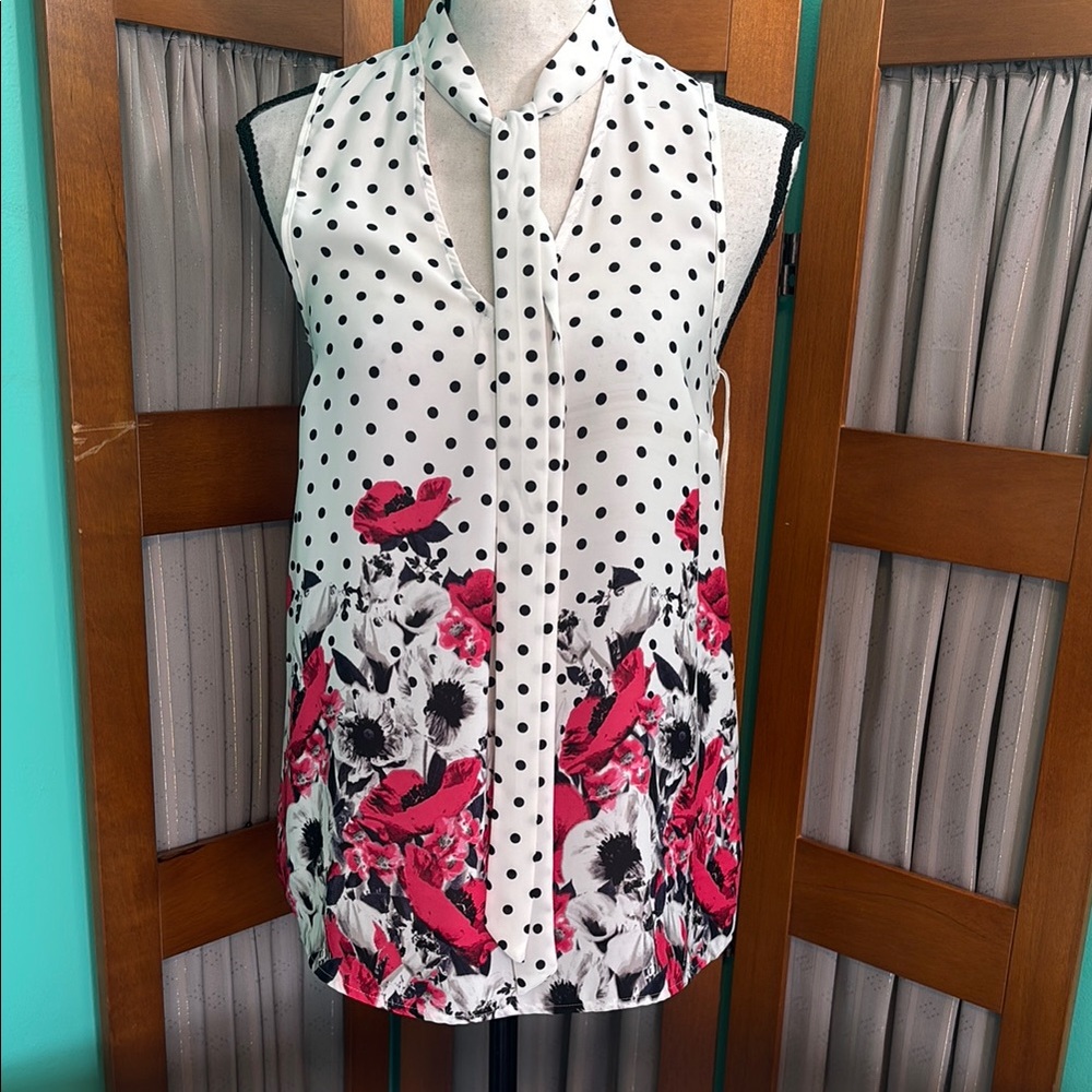 Elle Polka Dot and Floral Sleeveless Blouse